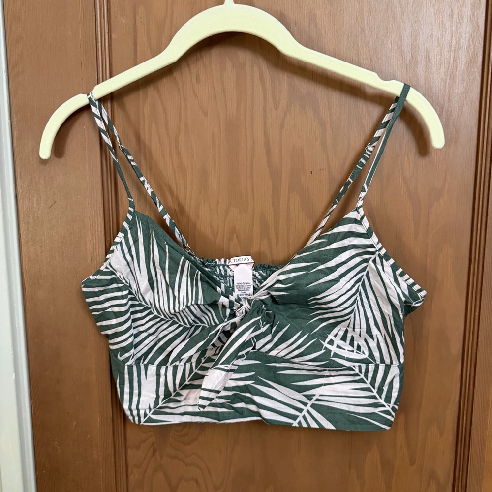 Victoria's Secret Green and White Tropical Tie-Front Crop Top